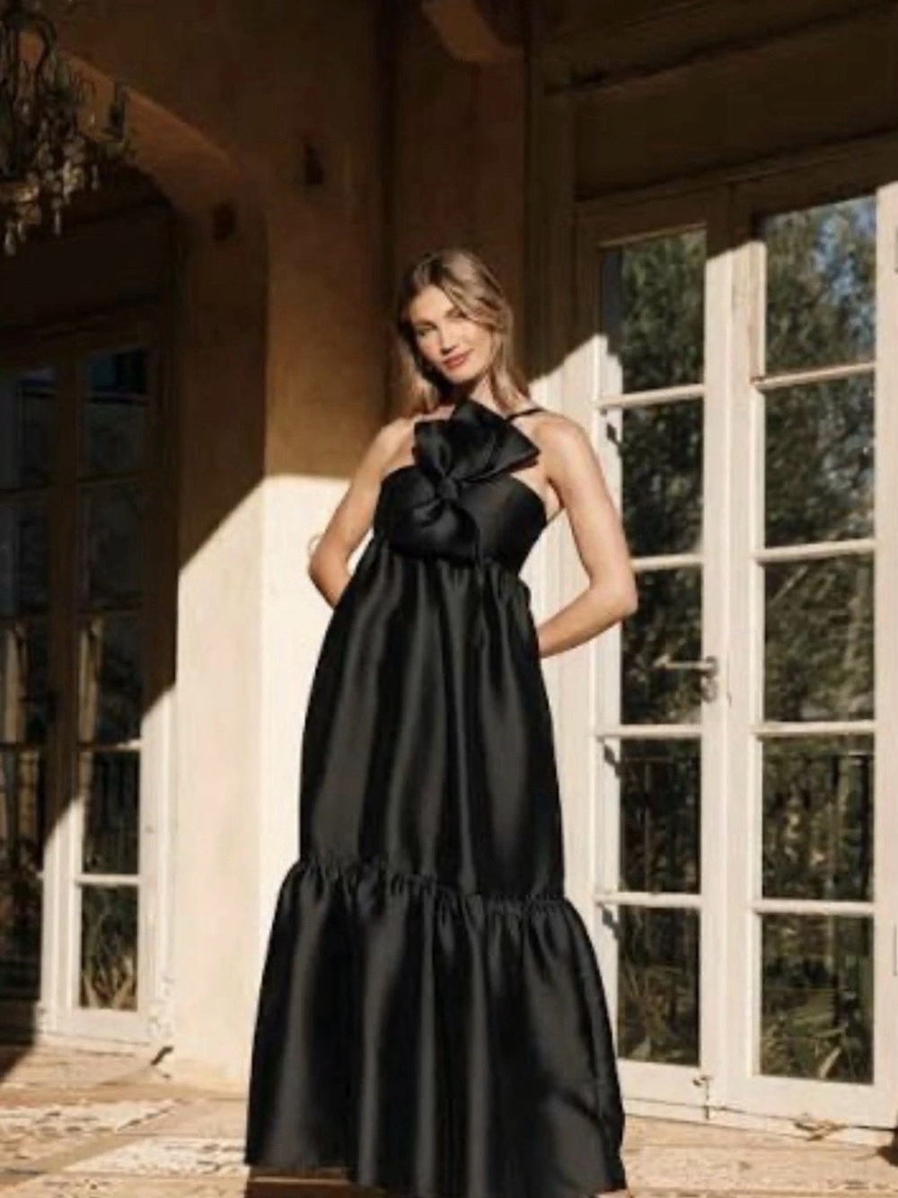 Petal & Pup Black Halter Maxi Dress with Oversized Bow